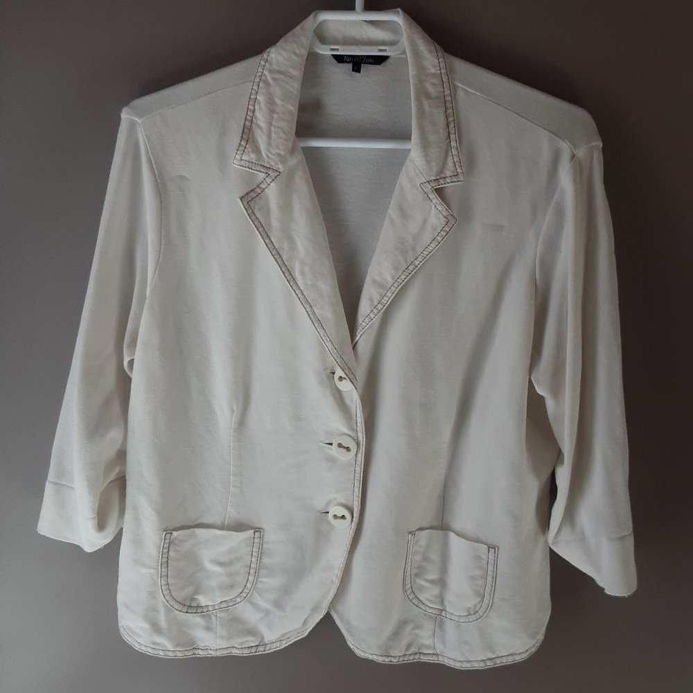 Nic+Zoe White Cotton Linen Jersey Blazer Jacket Size Large